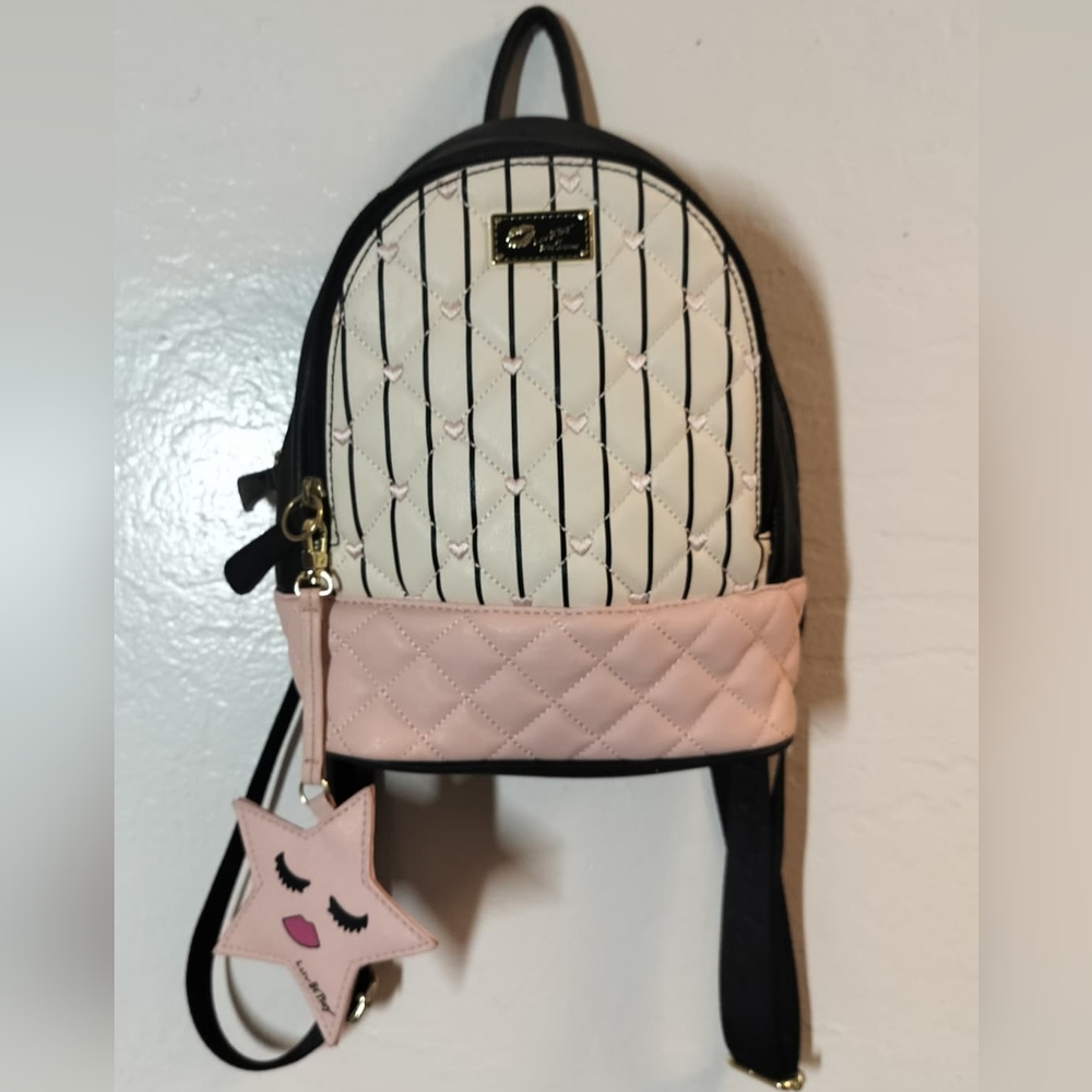 Betsey Johnson Black and Pink Quilted Backpack